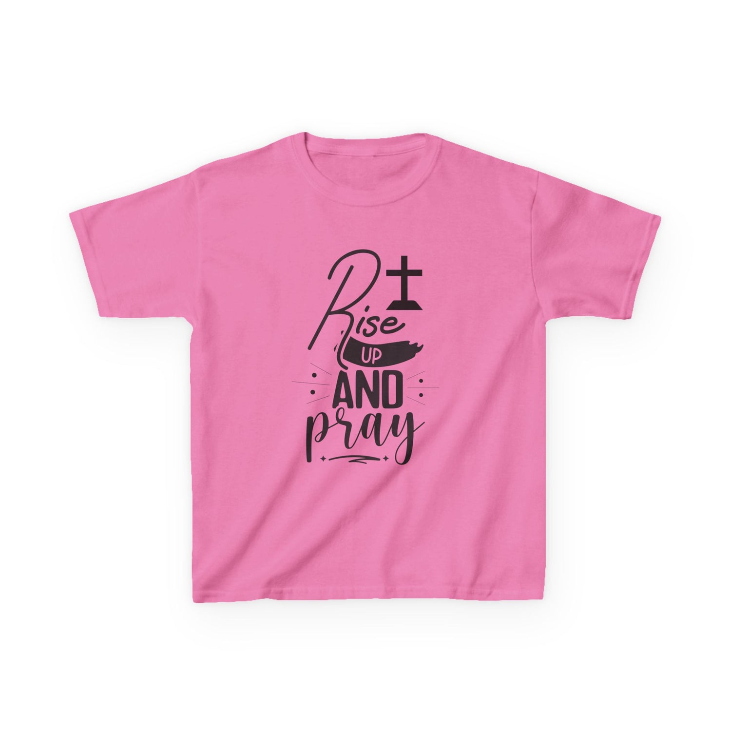 Kids Tee — "Rise Up and Pray" Christian Prayer Shirt with BGSM Back Logo