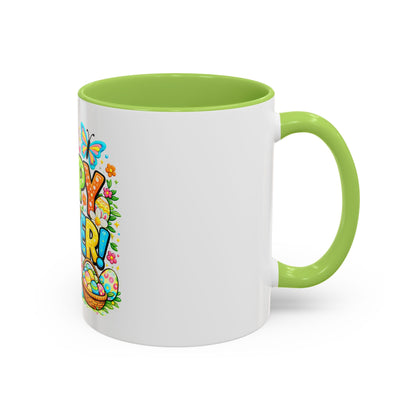 BGSM Happy Easter Coffee Mug - Colorful Bunny &amp; Egg Basket Accent Mug (11/15oz)