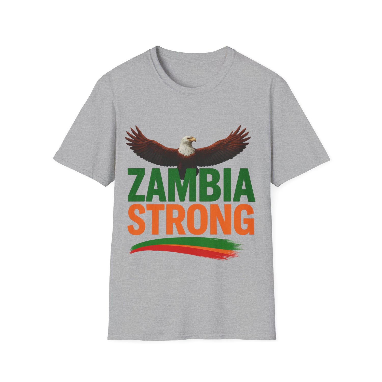 Zambia Strong T-Shirt — Patriotic Eagle with Green &amp; Orange Brushstroke