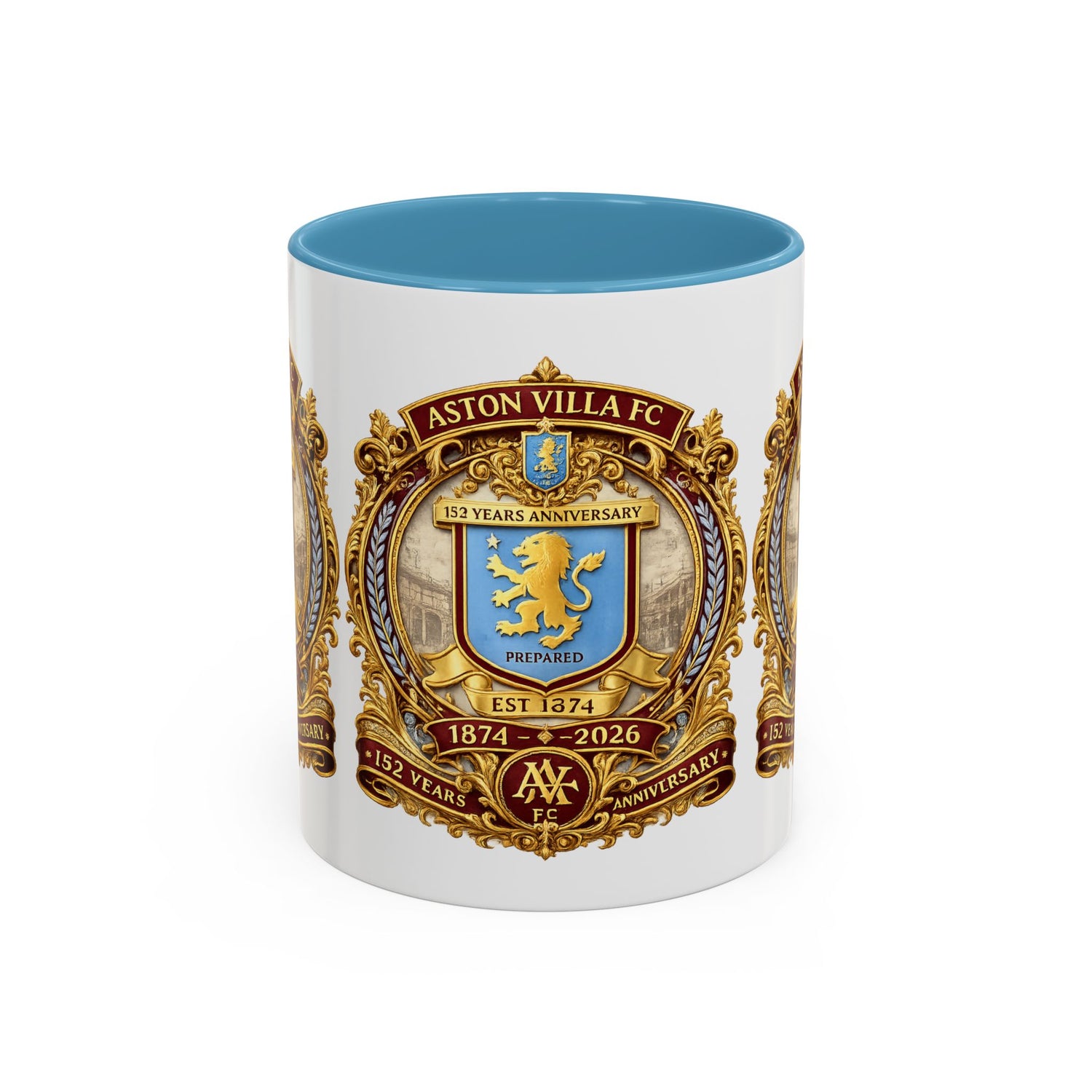 Aston Villa Crest Coffee Mug – 1874–2026 Anniversary Accent Mug (11/15 oz)