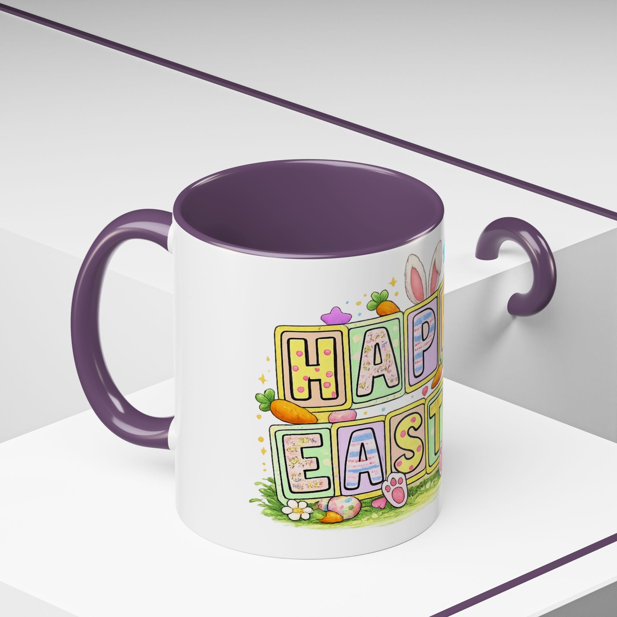 Happy Easter Accent Coffee Mug – Festive Bunny &amp; Egg Holiday Coffee Cup