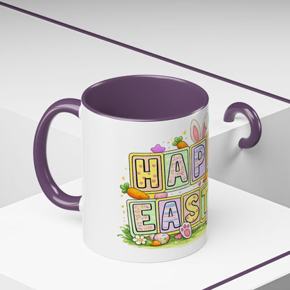 Happy Easter Accent Coffee Mug – Festive Bunny &amp; Egg Holiday Coffee Cup