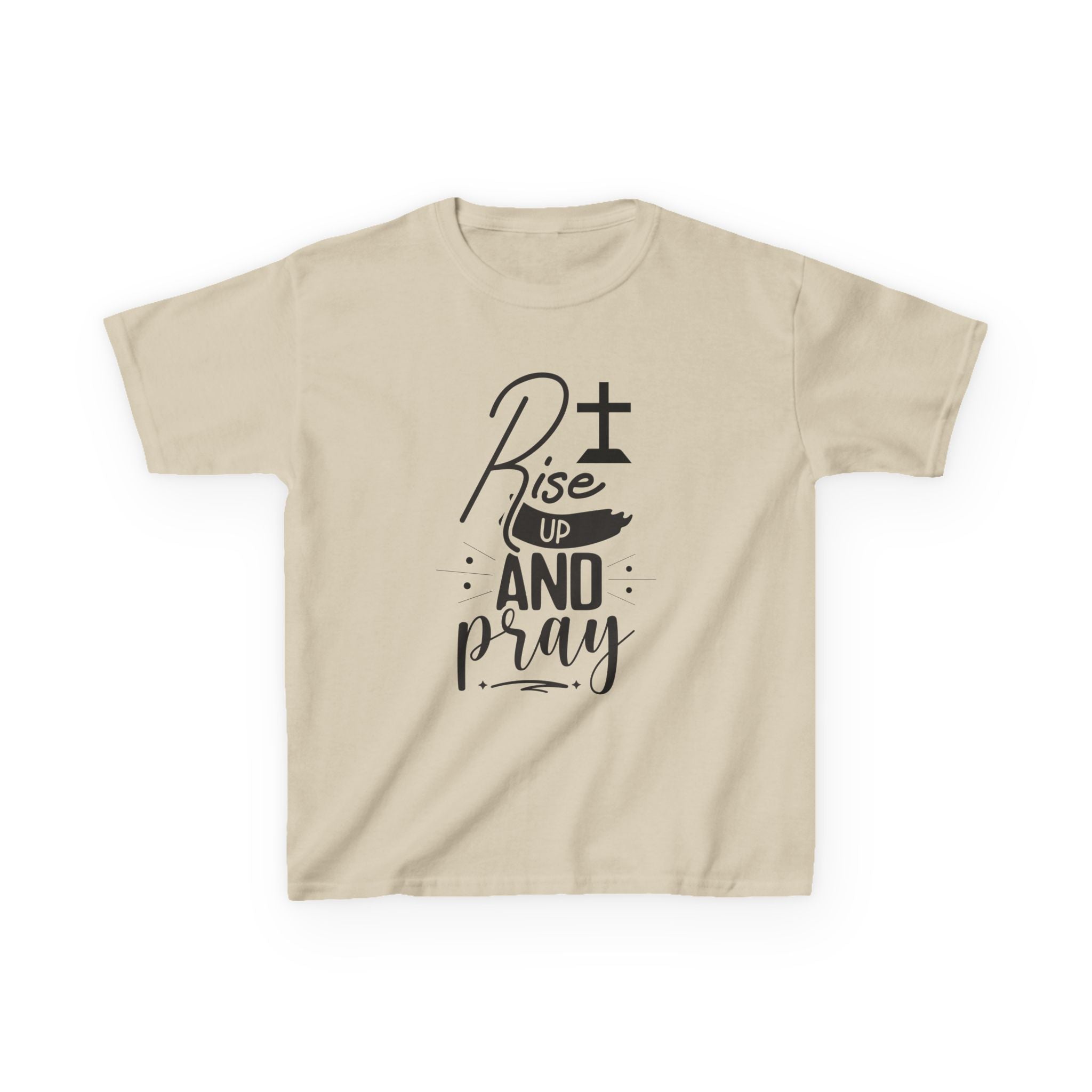 Kids Tee — "Rise Up and Pray" Christian Prayer Shirt with BGSM Back Logo