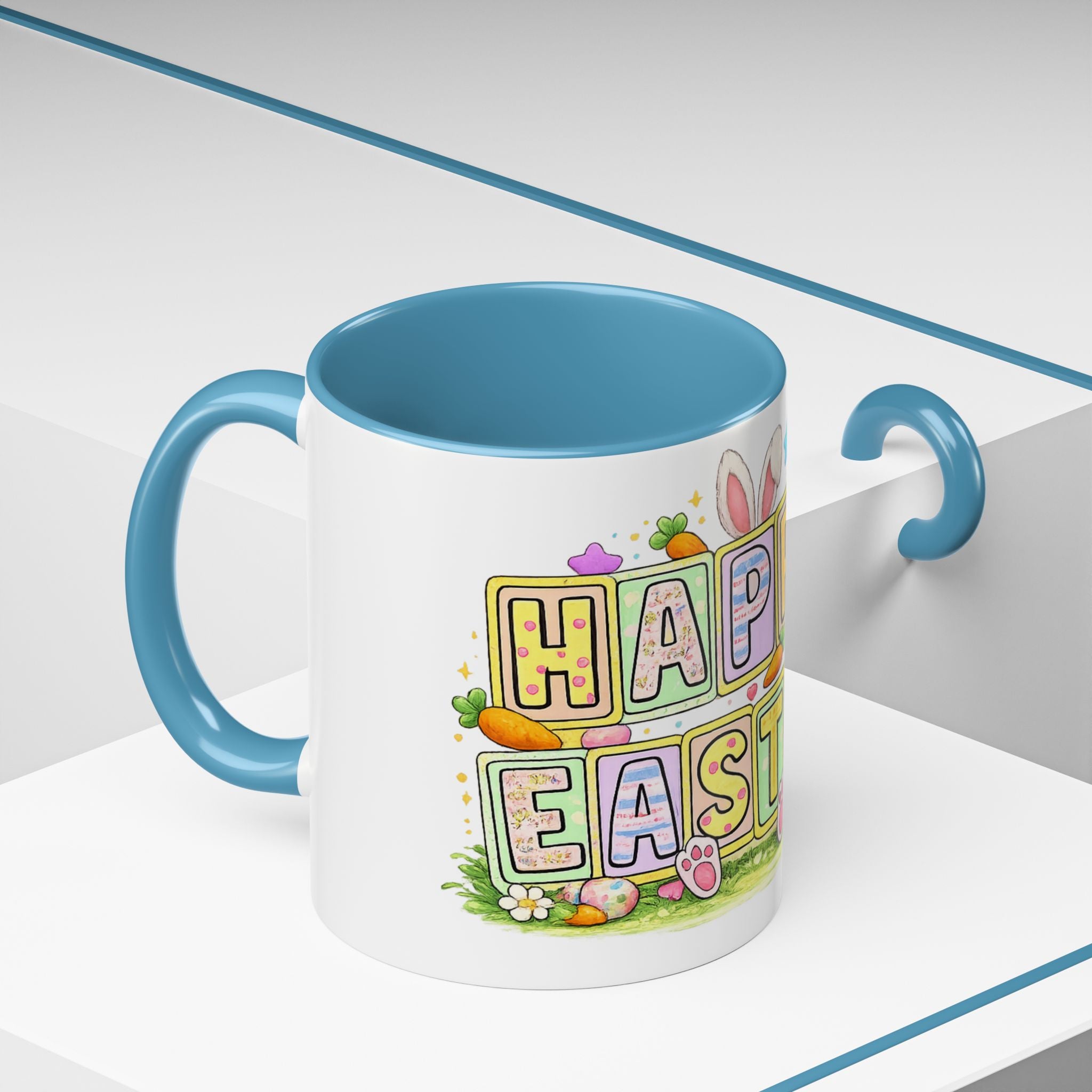 Happy Easter Accent Coffee Mug – Festive Bunny &amp; Egg Holiday Coffee Cup