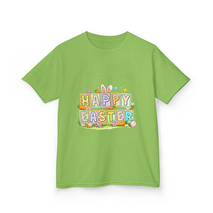 BGSM Kids T-Shirt - "Happy Easter" Colorful Block Letters Tee (Back BGSM Watercolor Accent)