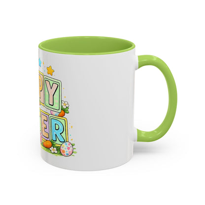 Happy Easter Accent Coffee Mug – Festive Bunny &amp; Egg Holiday Coffee Cup