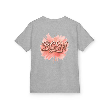 BGSM Kids T-Shirt - "Happy Easter" Colorful Block Letters Tee (Back BGSM Watercolor Accent)