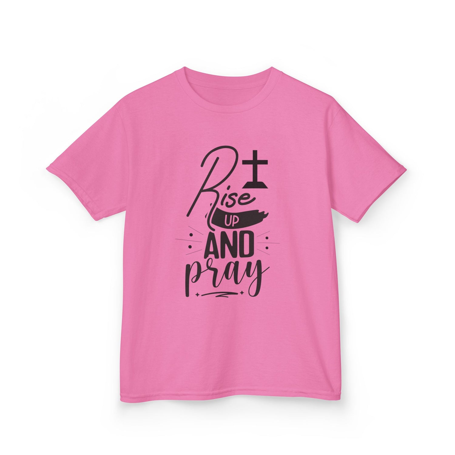 Kids Tee — "Rise Up and Pray" Christian Prayer Shirt with BGSM Back Logo