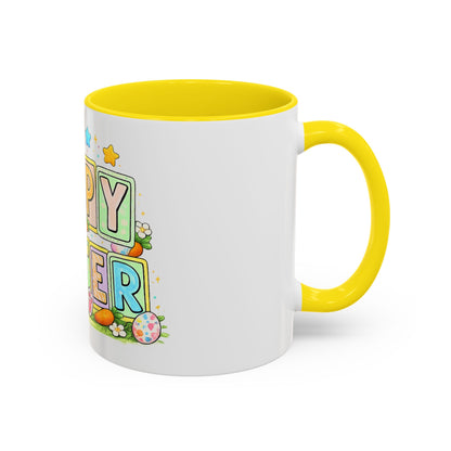 Happy Easter Accent Coffee Mug – Festive Bunny &amp; Egg Holiday Coffee Cup