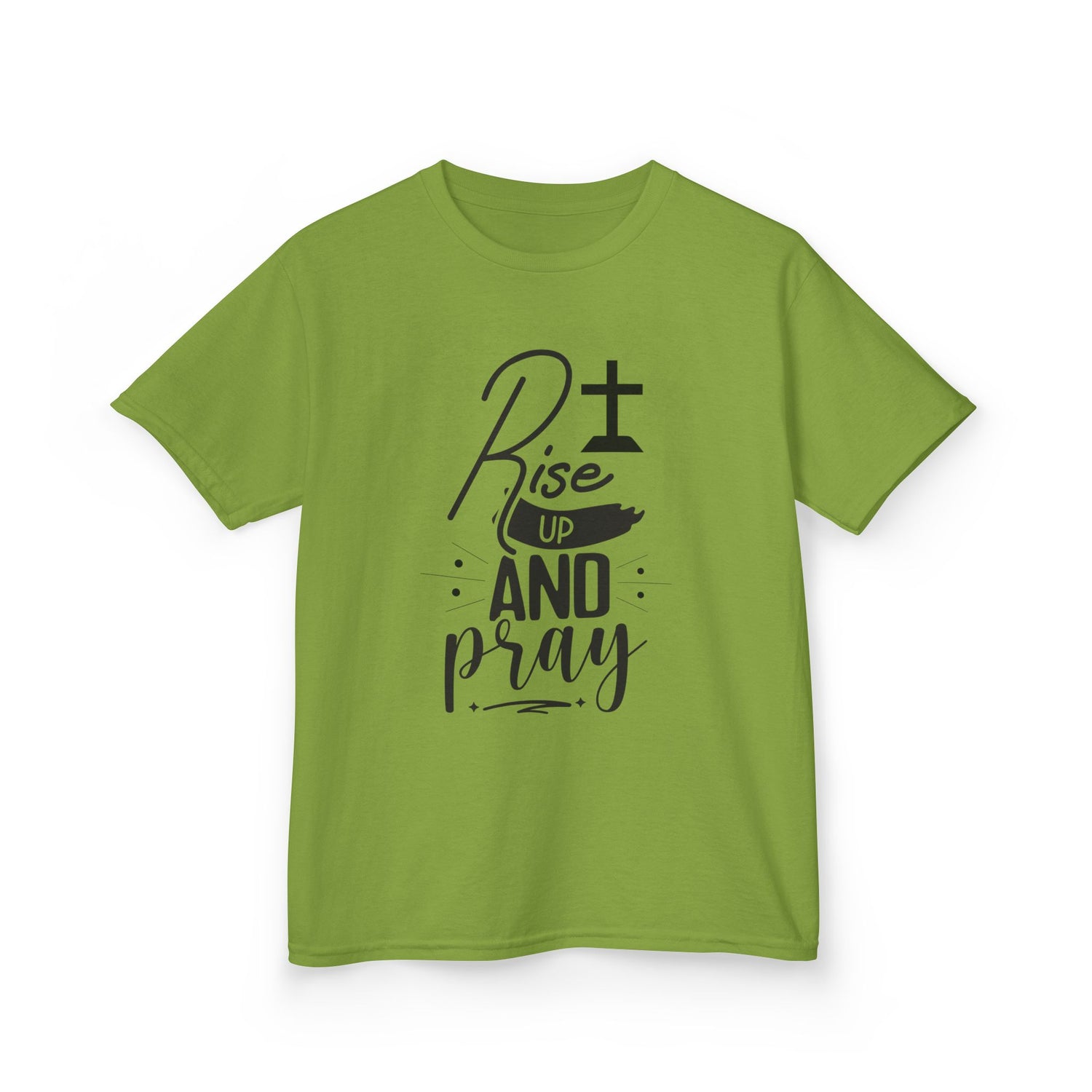 Kids Tee — "Rise Up and Pray" Christian Prayer Shirt with BGSM Back Logo