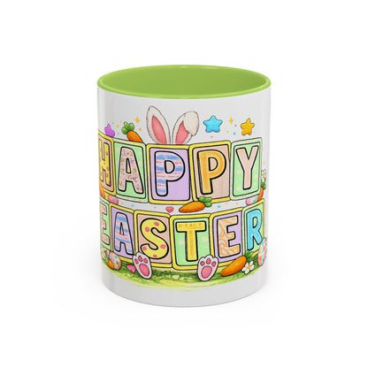 Happy Easter Accent Coffee Mug – Festive Bunny &amp; Egg Holiday Coffee Cup