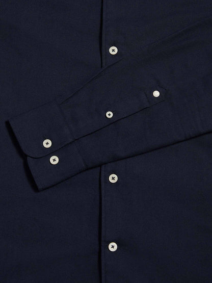 Flannel Herringbone Spread Collar Shirt in Dark Sapphire Navy
