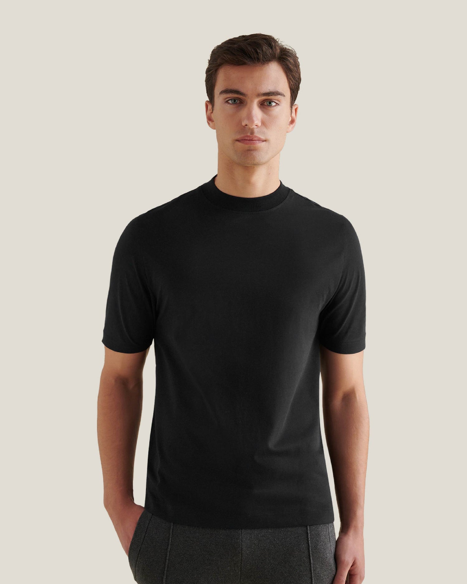 Devonshire Mercerised Cotton T-Shirt in Black