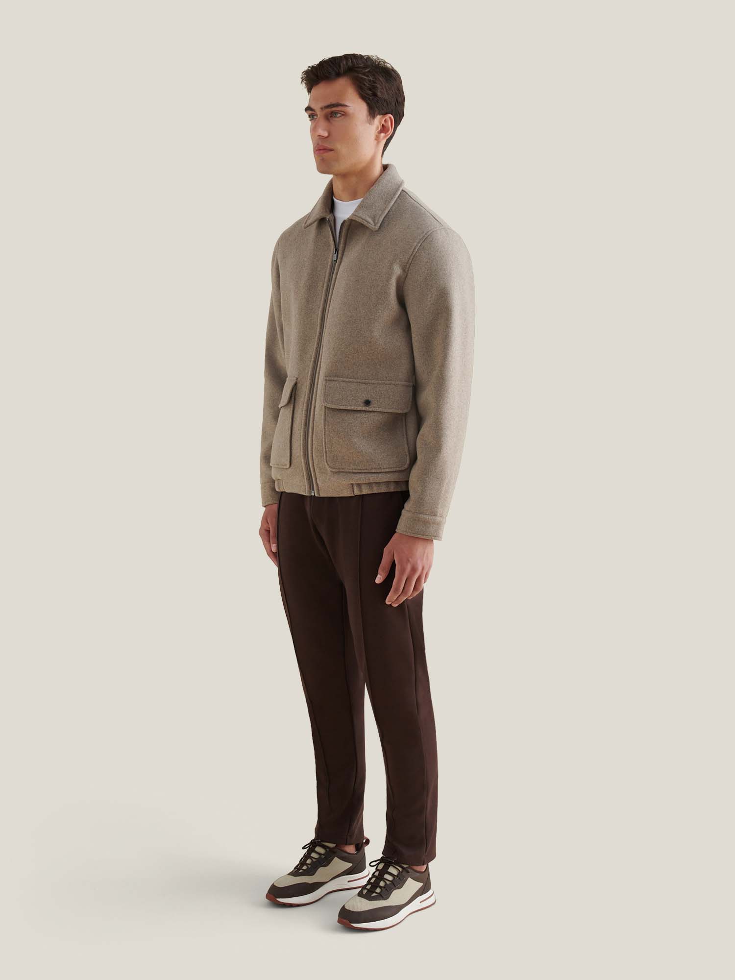 Wool Blend Bomber Jacket in Simply Taupe
