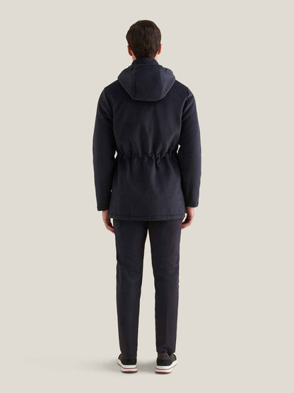 Wool Blend Padded Parka in Dark Sapphire Navy