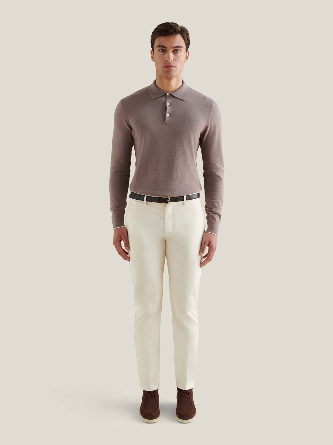 Dean Stretch Cotton Trouser in Egret