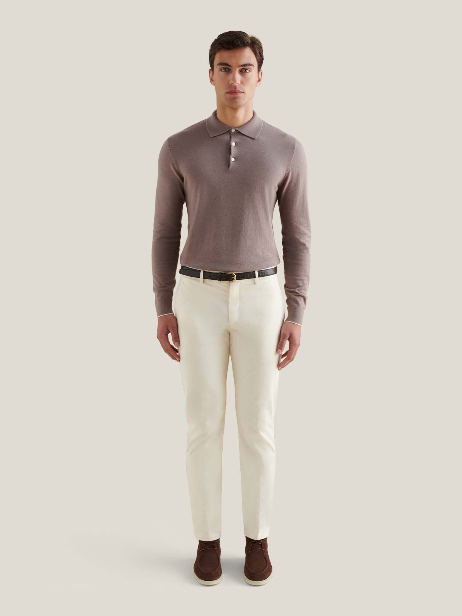 Dean Stretch Cotton Trouser in Egret