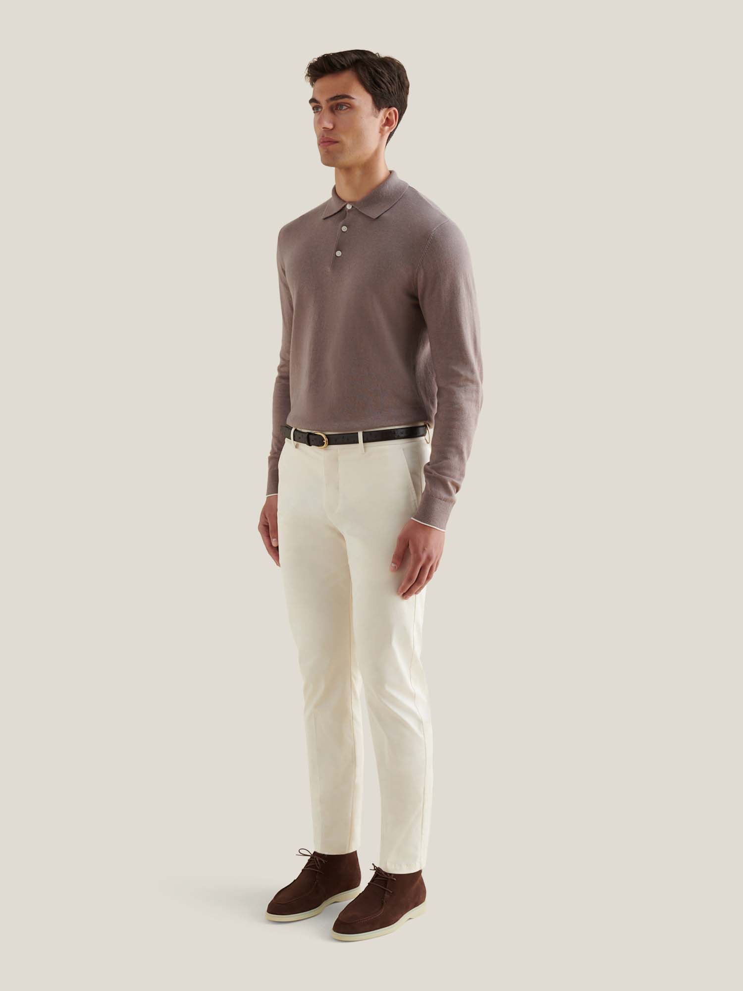 Dean Stretch Cotton Trouser in Egret
