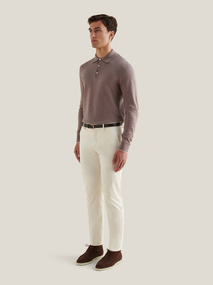 Dean Stretch Cotton Trouser in Egret