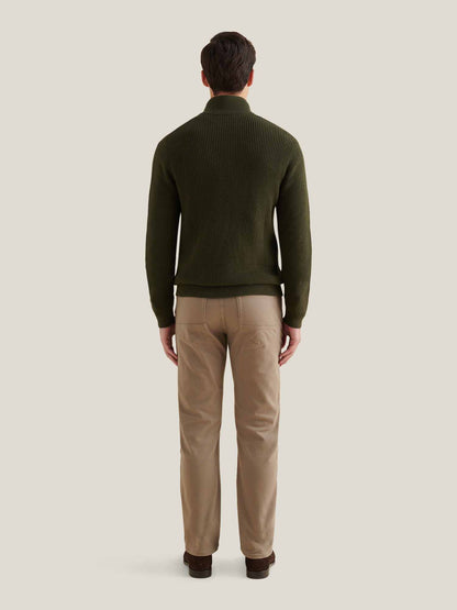 Cotton Knit Funnel-Neck Zip Cardigan in Rosin
