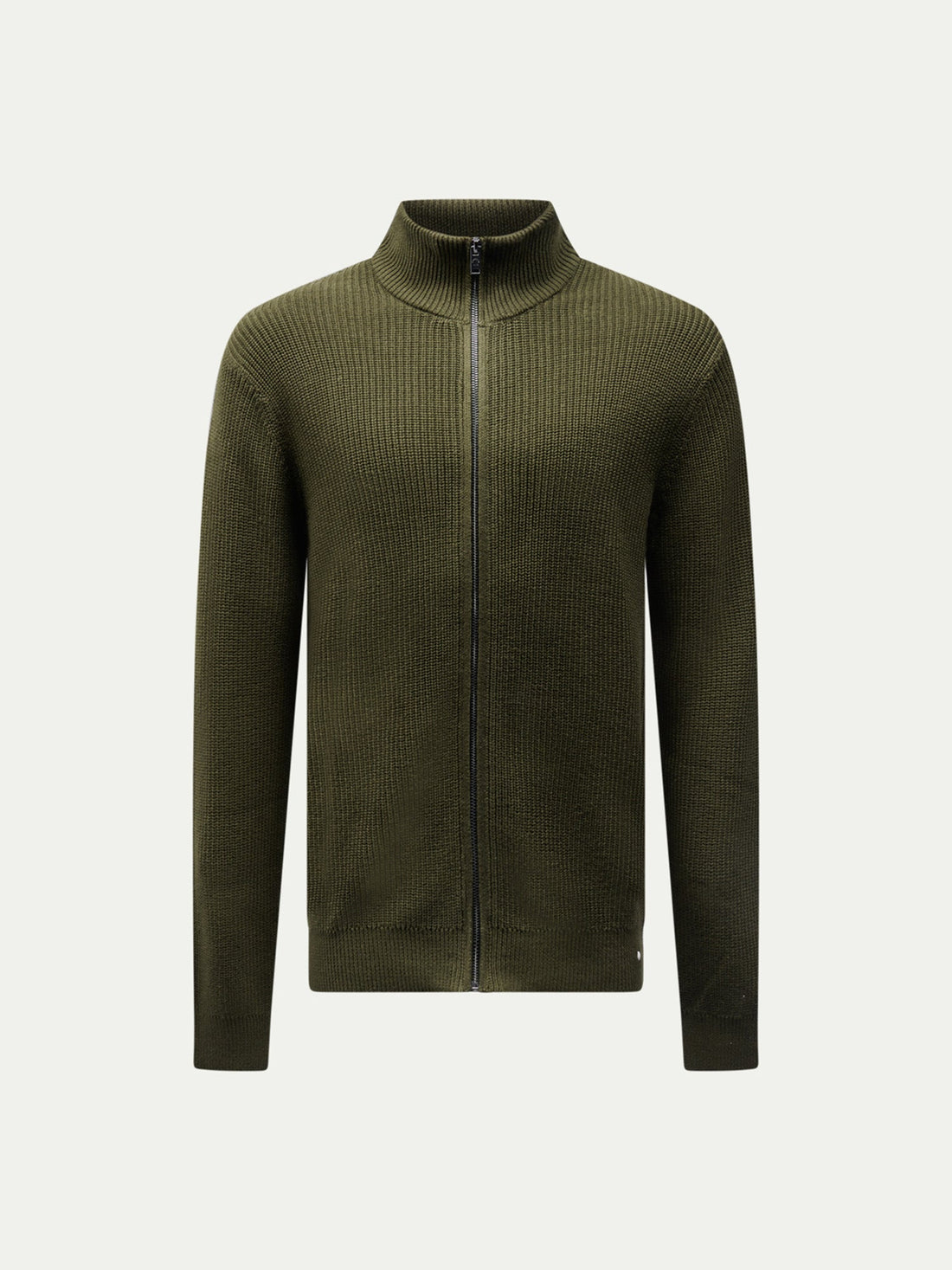 Cotton Knit Funnel-Neck Zip Cardigan in Rosin