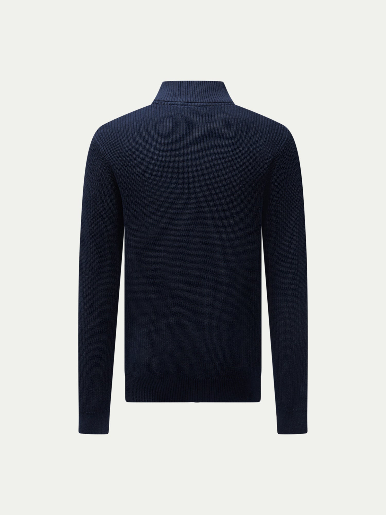 Cotton Knit Funnel-Neck Zip Cardigan in Dark Sapphire Navy