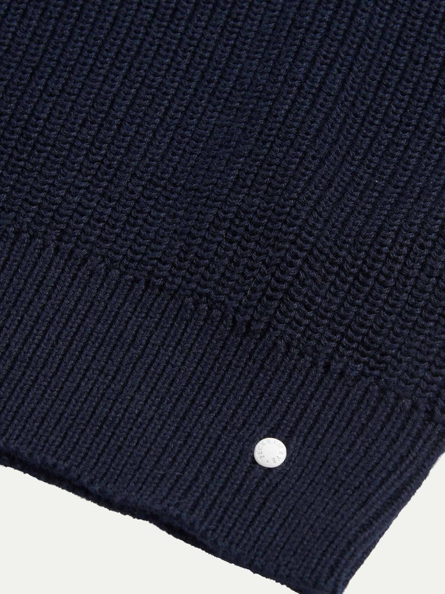 Cotton Knit Funnel-Neck Zip Cardigan in Dark Sapphire Navy
