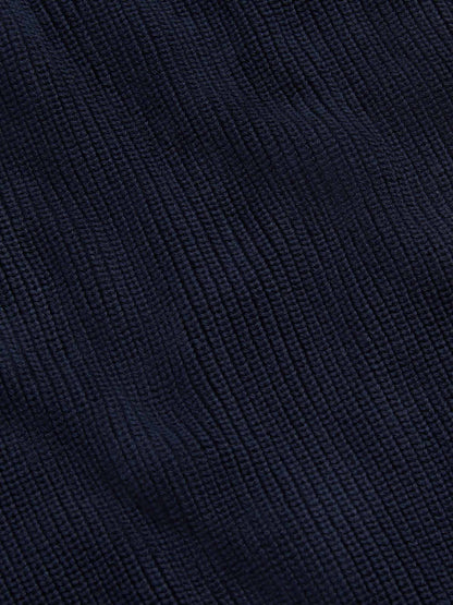 Cotton Knit Funnel-Neck Zip Cardigan in Dark Sapphire Navy