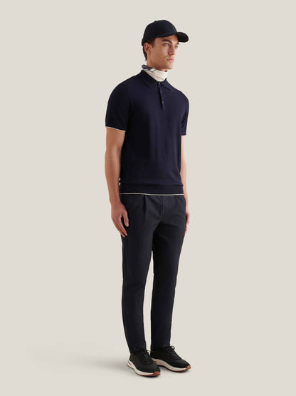 Jersey Knit Polo Shirt in Dark Sapphire Navy