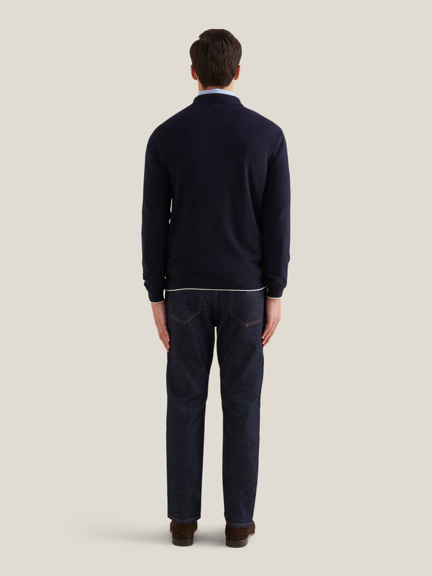 Jersey Knit Long Sleeve Polo Shirt in Dark Sapphire Navy