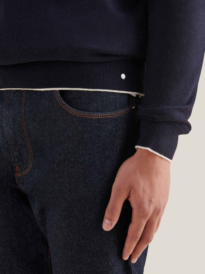 Jersey Knit Long Sleeve Polo Shirt in Dark Sapphire Navy
