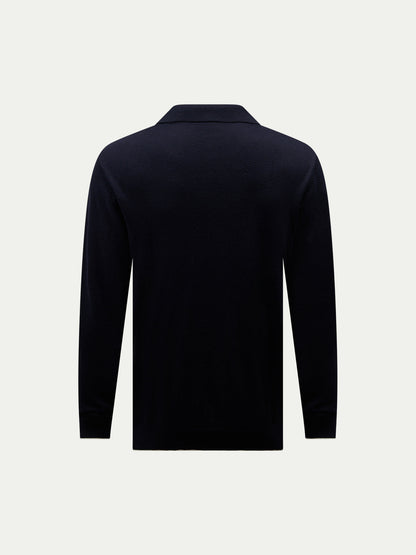 Jersey Knit Long Sleeve Polo Shirt in Dark Sapphire Navy