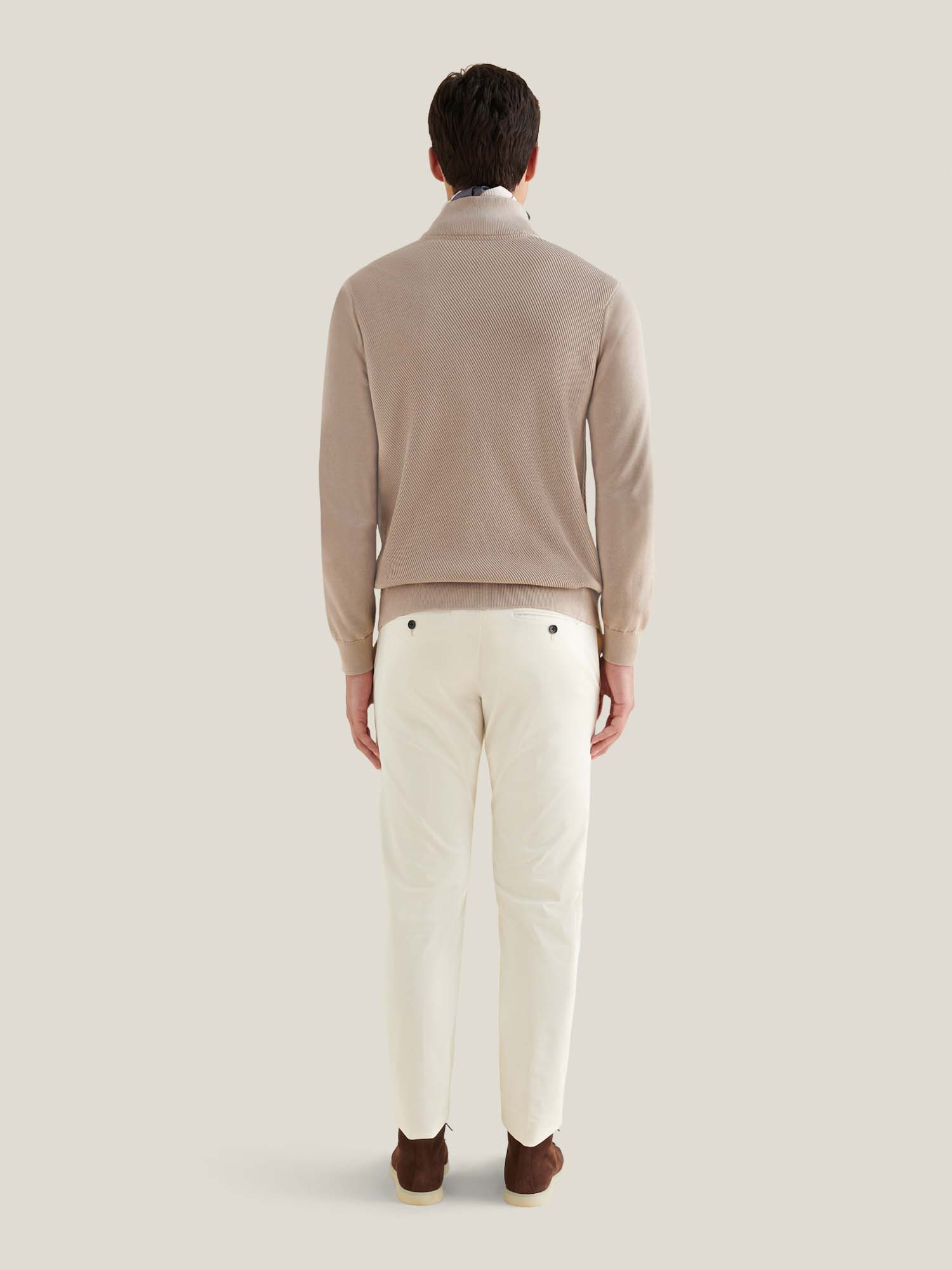 Cotton Blend Rib Knit ¼ Zip in Simply Taupe