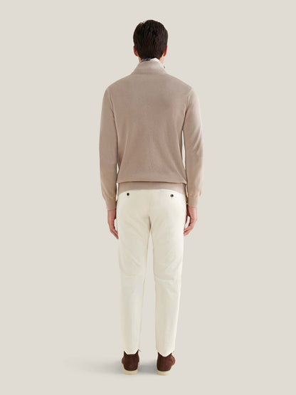 Cotton Blend Rib Knit ¼ Zip in Simply Taupe