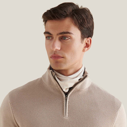 Cotton Blend Rib Knit ¼ Zip in Simply Taupe