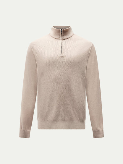 Cotton Blend Rib Knit ¼ Zip in Simply Taupe
