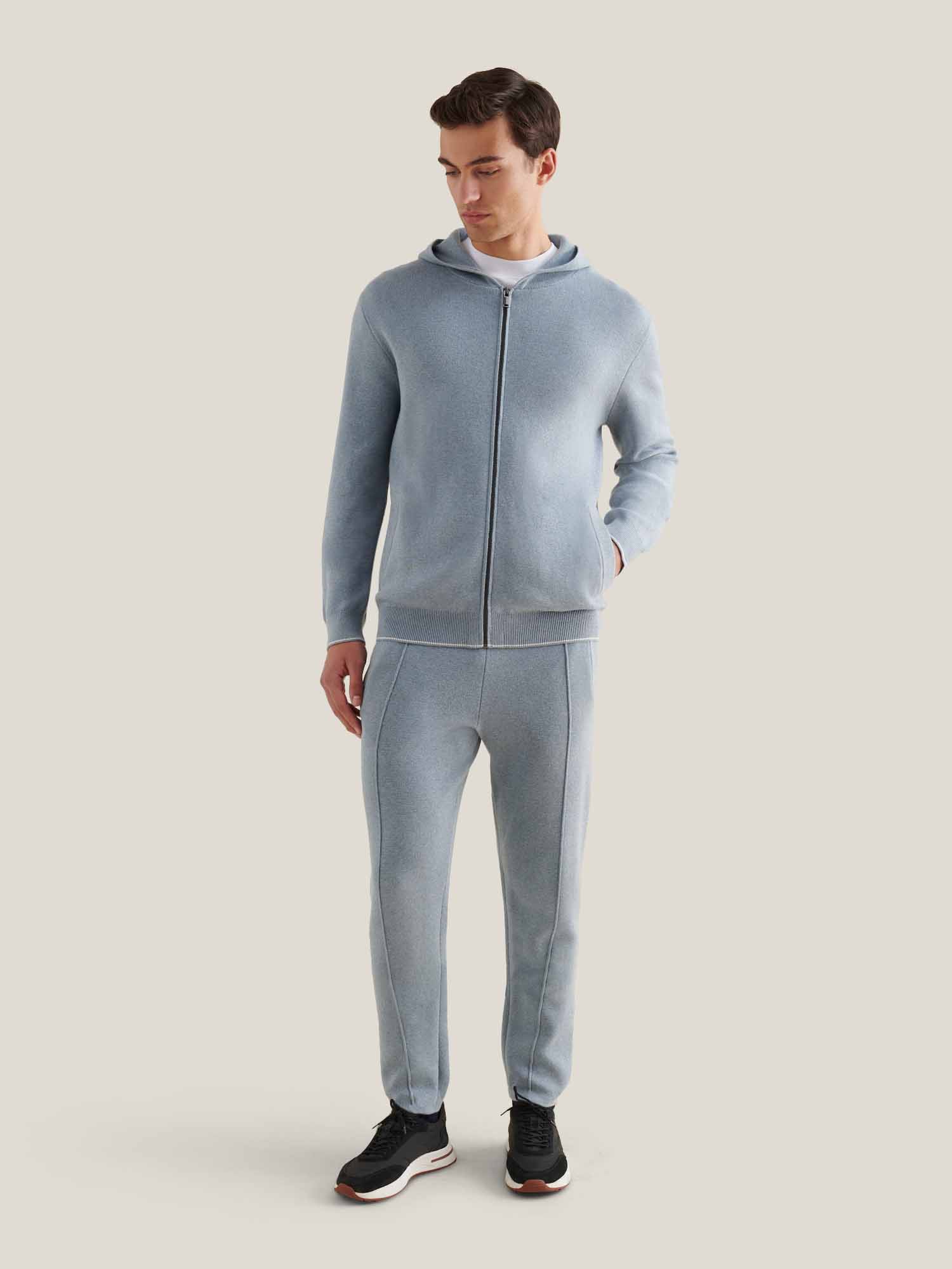 Milano Knit Zip Hoodie in Blue Blizzard