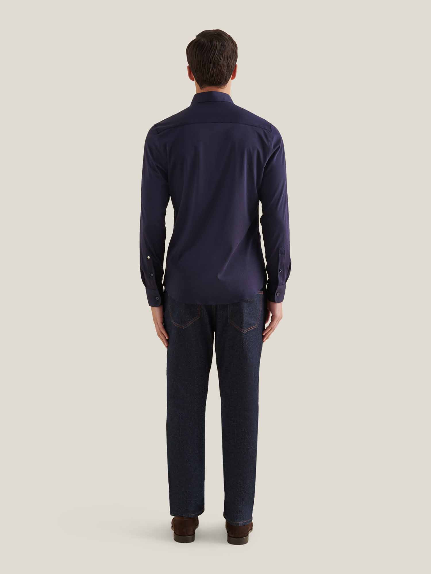 Jersey Hidden-Button Shirt in Dark Sapphire Navy