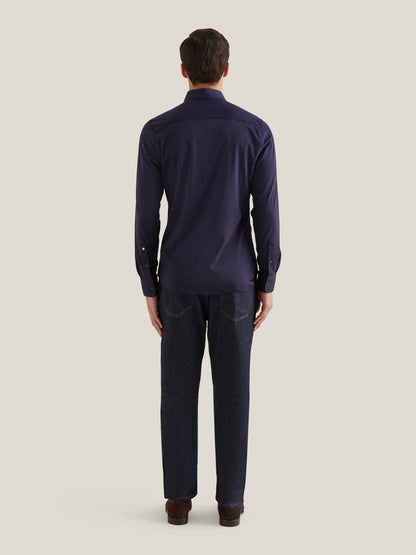 Jersey Hidden-Button Shirt in Dark Sapphire Navy