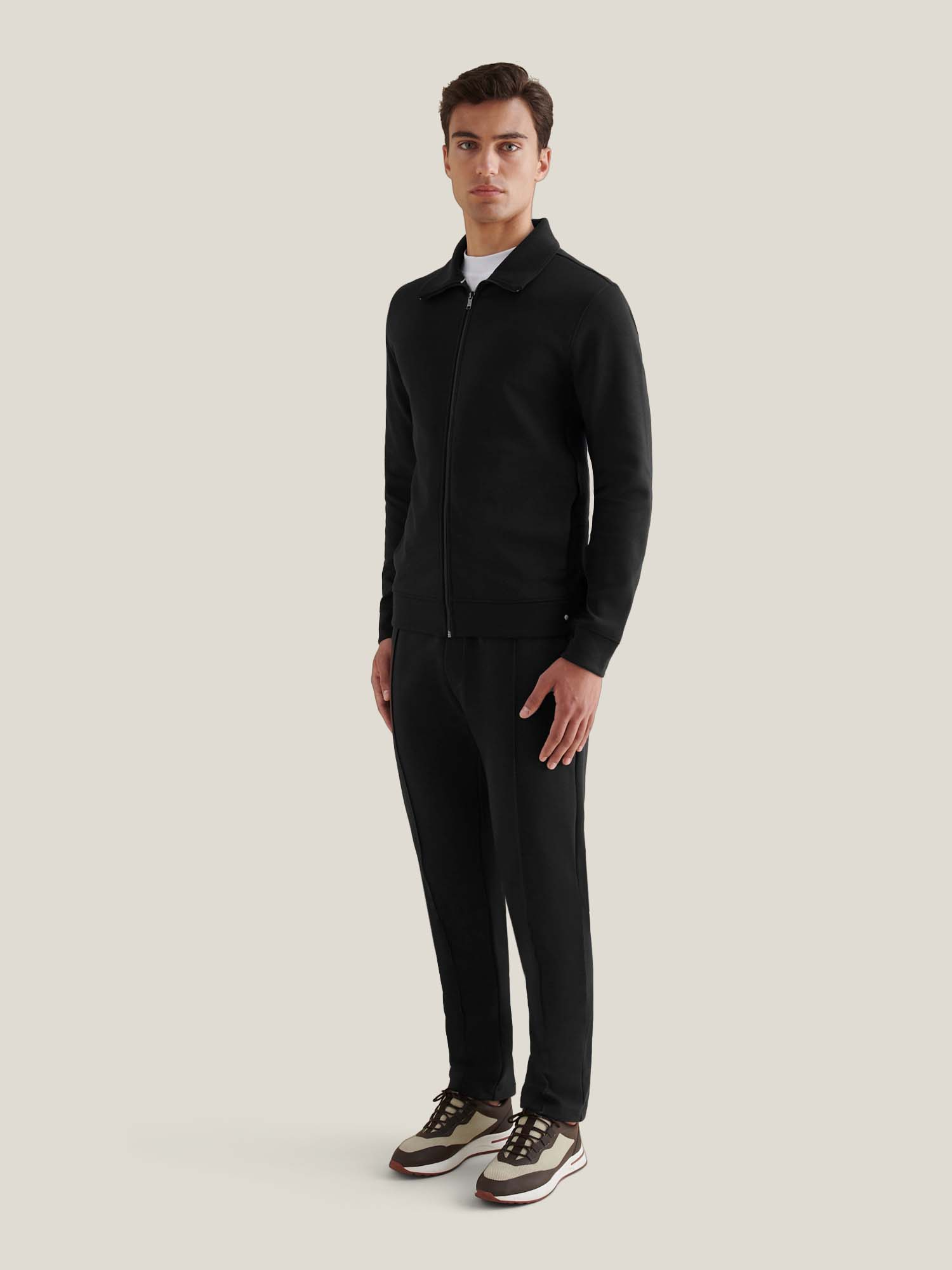 Jersey Interlock Zip Funnel Sweat in Black
