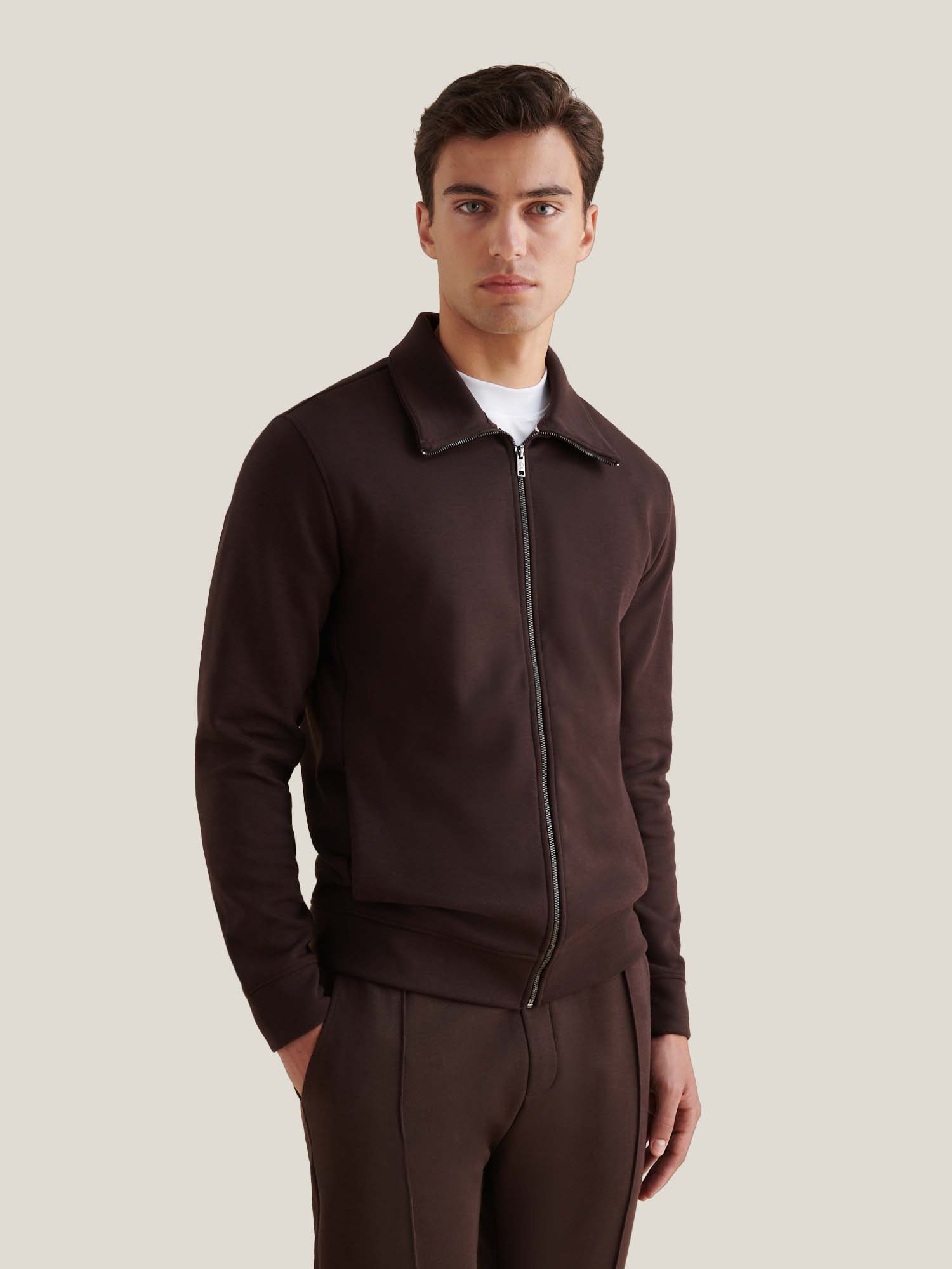 Jersey Interlock Zip Funnel Sweat in Java