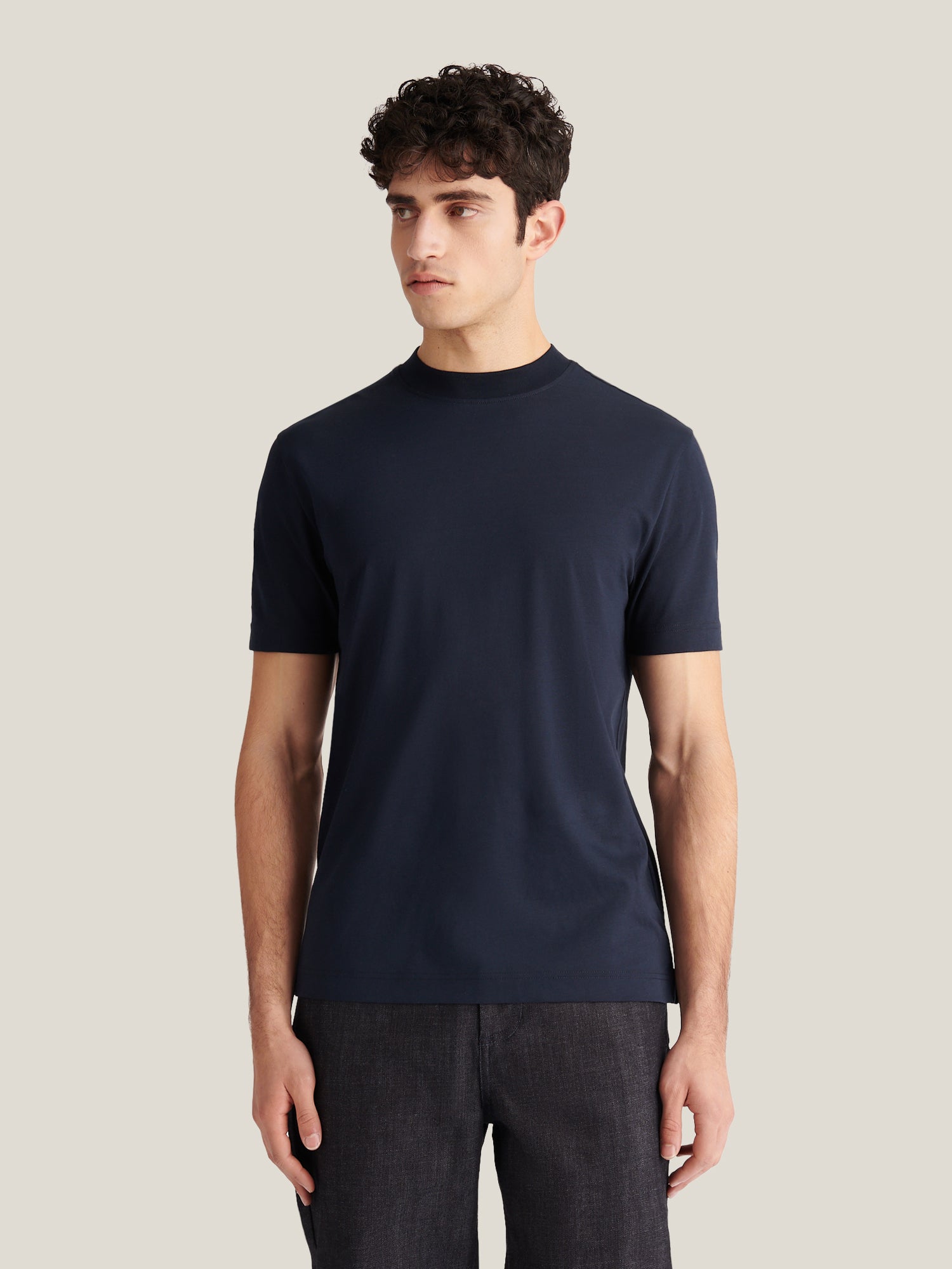 Devonshire Mercerised Cotton T-Shirt in Dark Sapphire Navy
