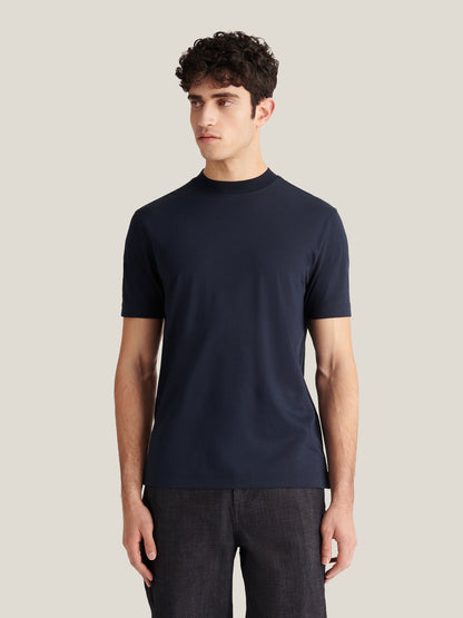Devonshire Mercerised Cotton T-Shirt in Dark Sapphire Navy