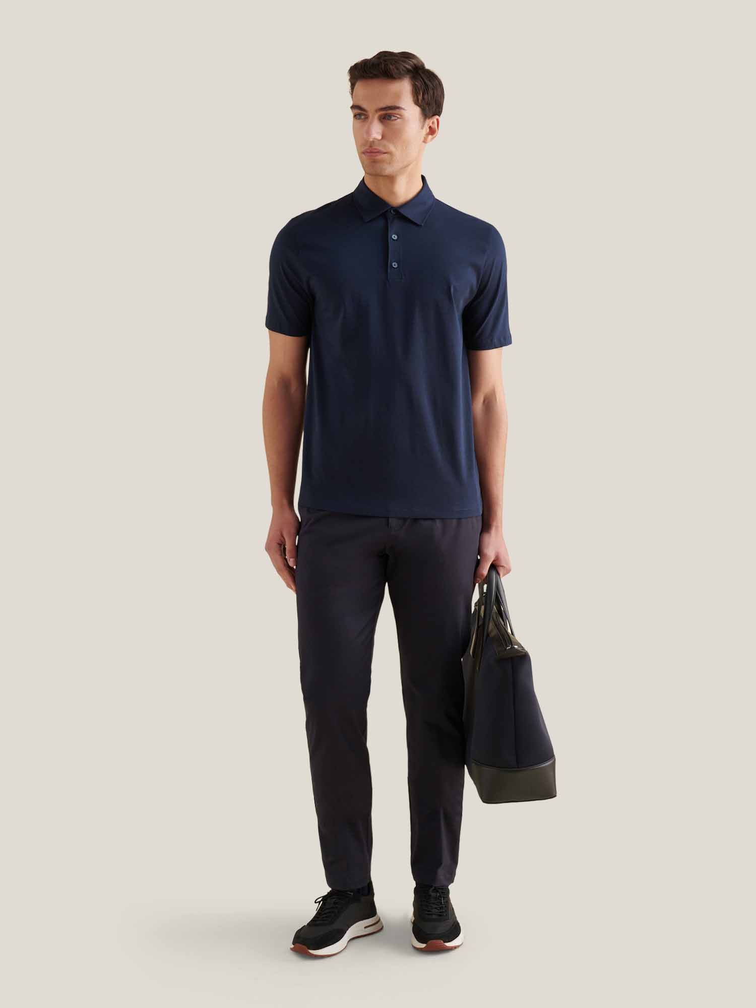 Wardour Mercerised Cotton Polo Shirt in Dark Sapphire Navy